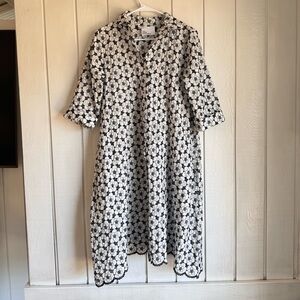 Lisa Marie Fernandez Black and White Floral Midi Dress